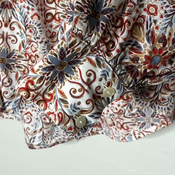 LOFT Womens Button Up Top XL Red Blue Floral Geometric Popover Boho Flowy - Picture 11 of 11